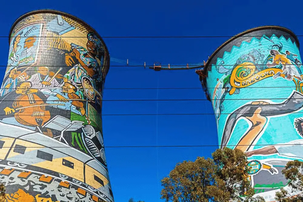 Painted Orlando cooling towers in Soweto
